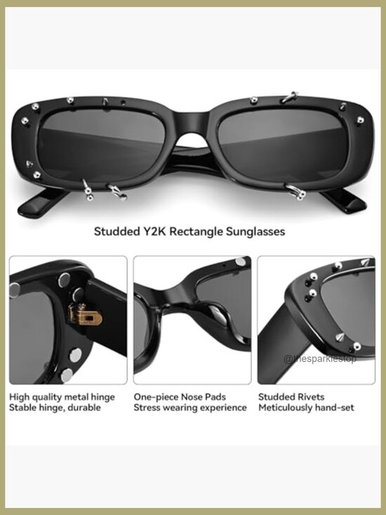 Studded Punk Rectangle Sunglasses UV400 PC Plastic Frame main image 5